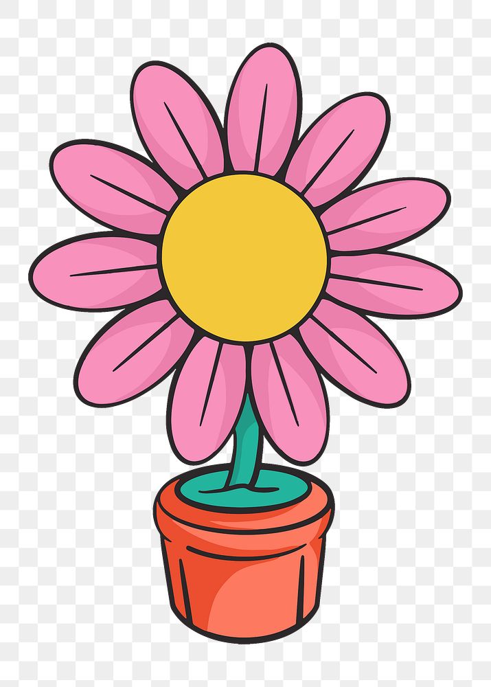 Flower pot png, retro illustration, transparent background