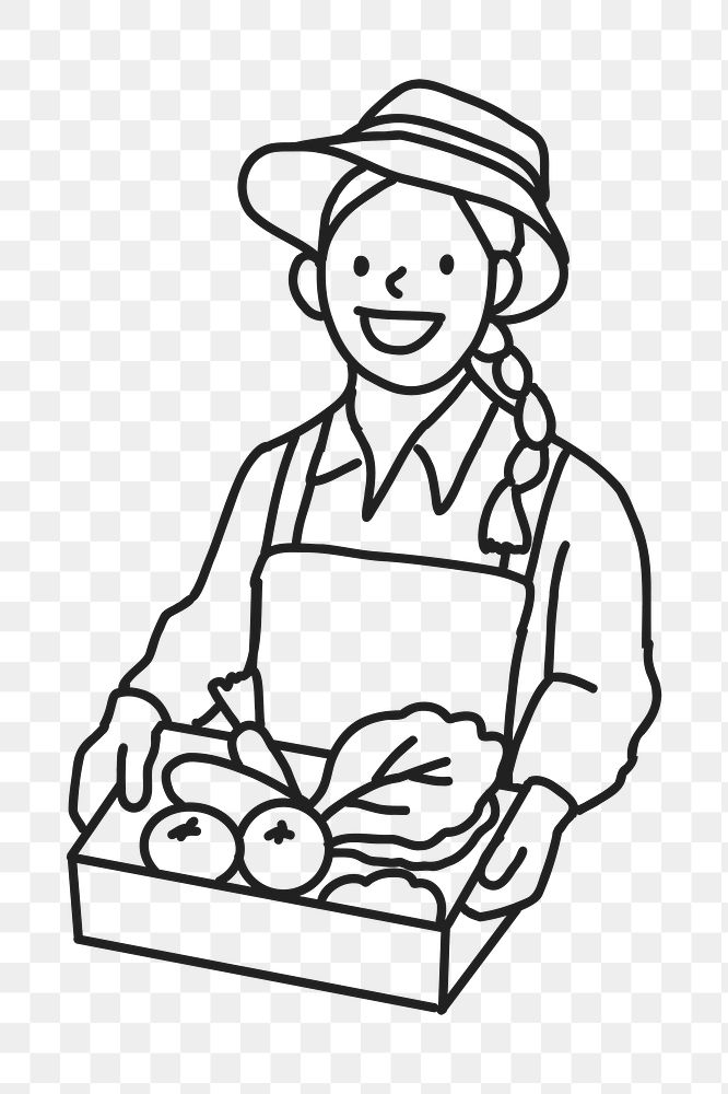 PNG Woman smart farmer selling organic vegetable farmer market line drawing sticker, transparent background