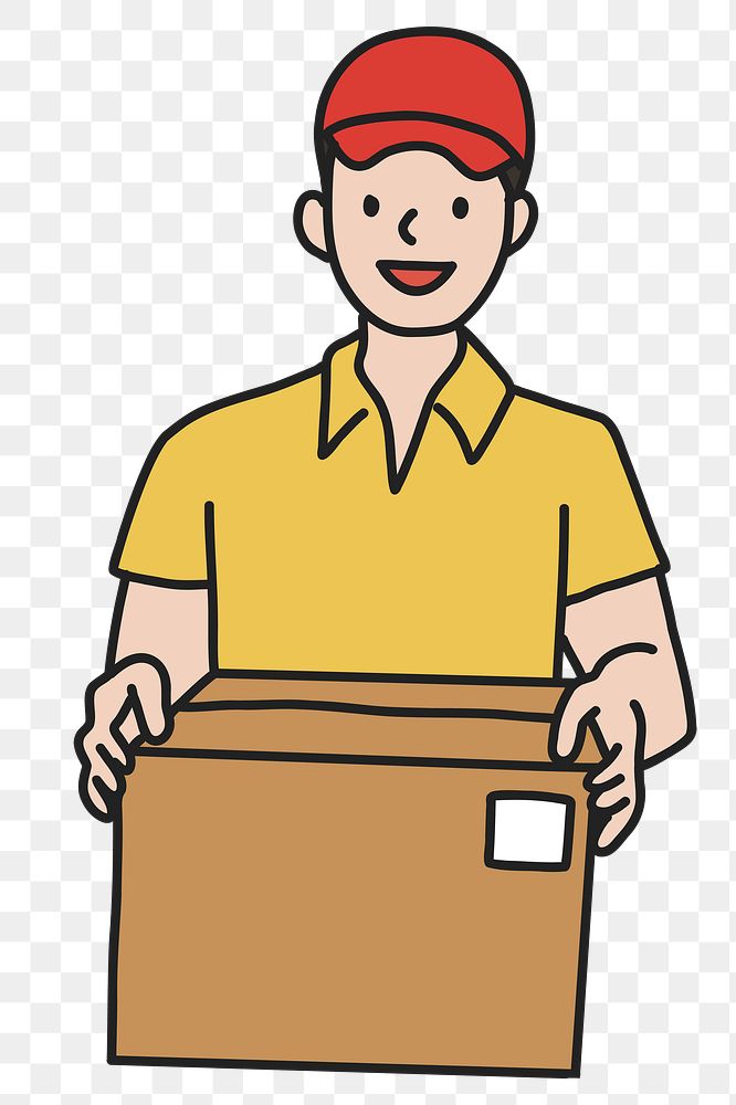 PNG Uniform delivery man carrying parcel, collage element, transparent background