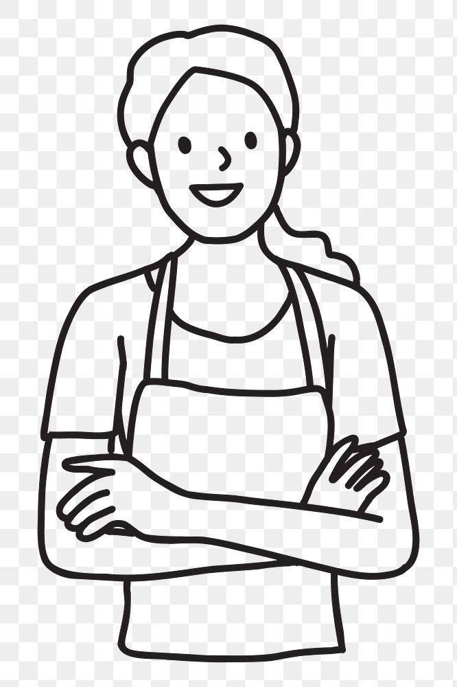 PNG Smiling young female cafe worker line art, collage element, transparent background