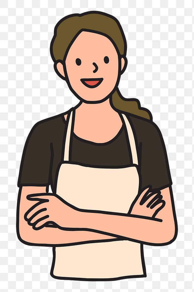 PNG Smiling young female cafe worker sticker, transparent background