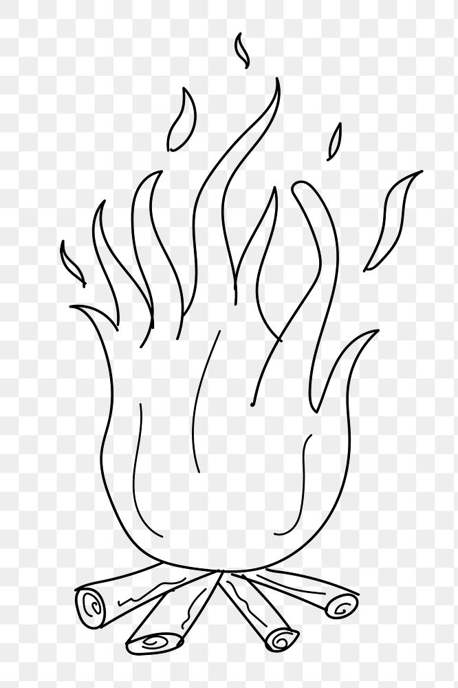 Campfire png line art, transparent background