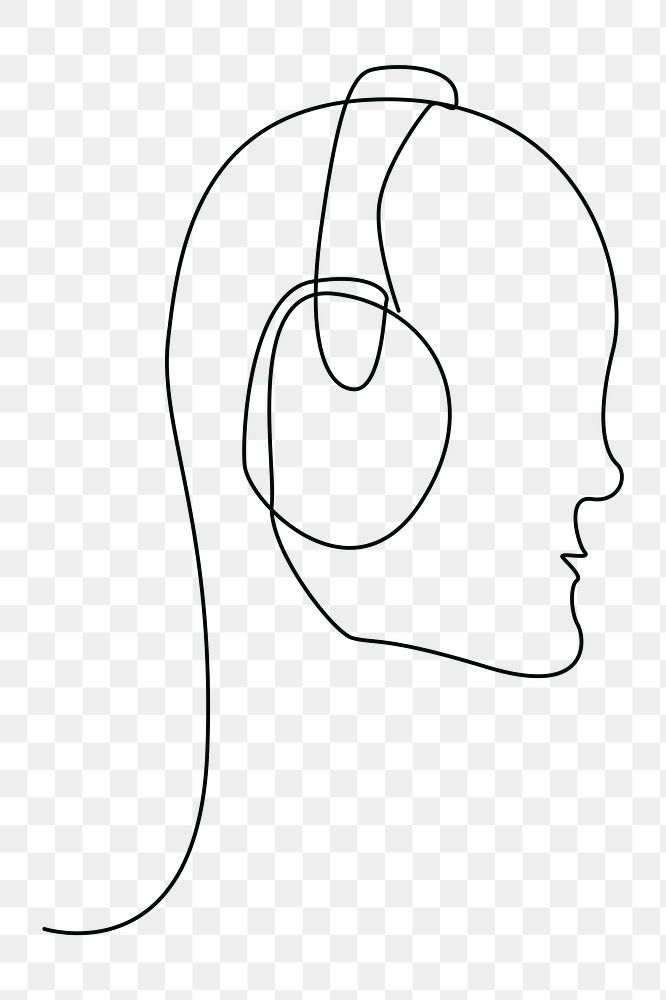 Man line art png listening to music, transparent background