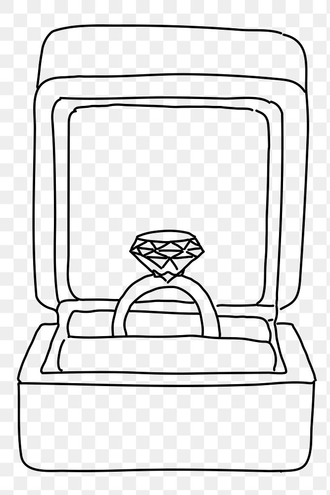 Diamond ring png line art, transparent background