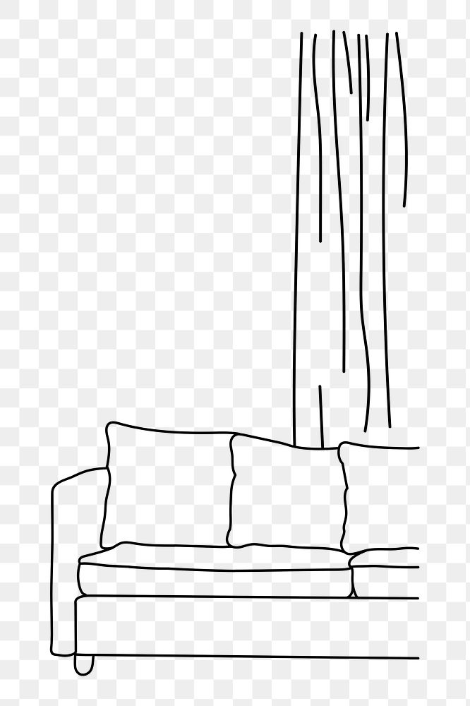 Living room sofa png line art illustration, transparent background