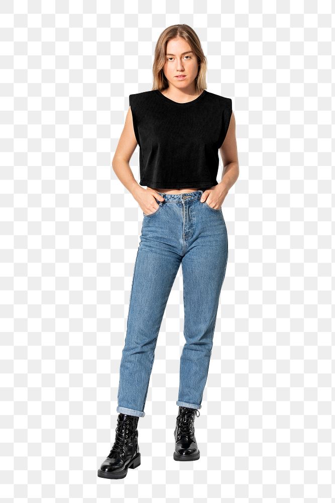 Cropped tee & jeans png transparent background