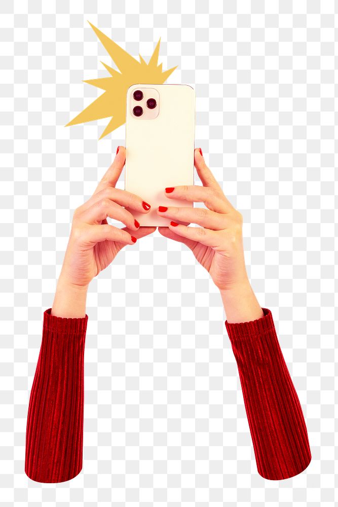 Png smartphone holding, hands image on transparent background