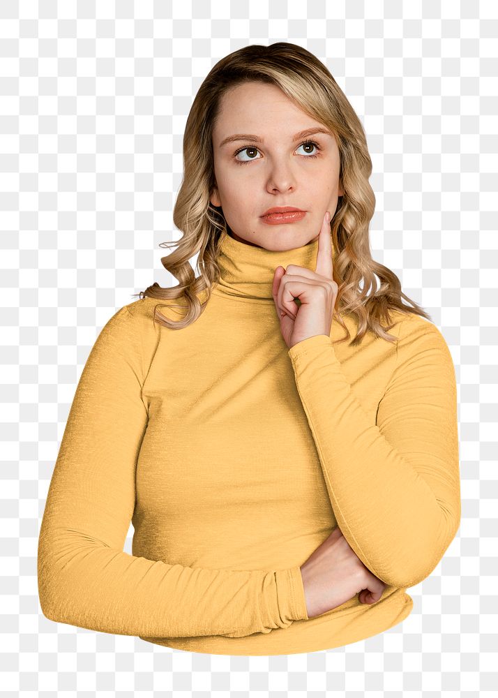 Woman thinking png image, transparent background
