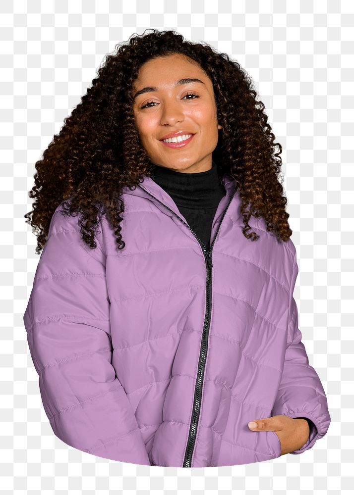Png woman in jacket image, transparent background