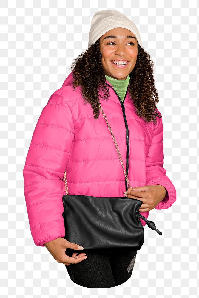 Winter outfit png, black woman on transparent background