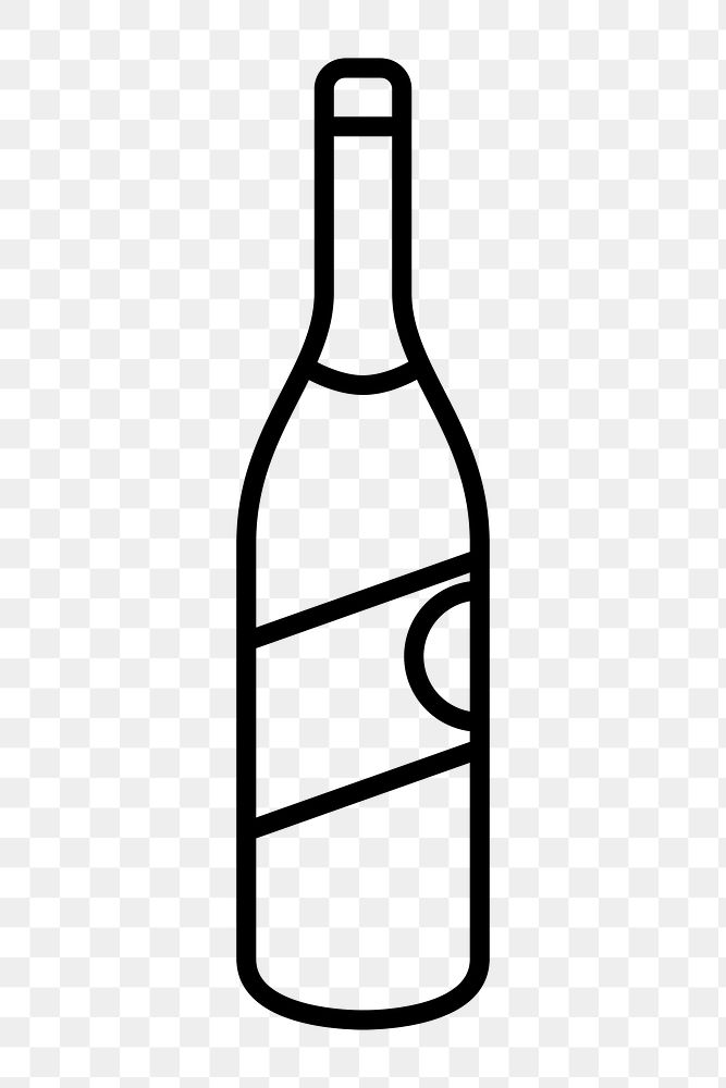 Wine bottle png icon, line art design, transparent background