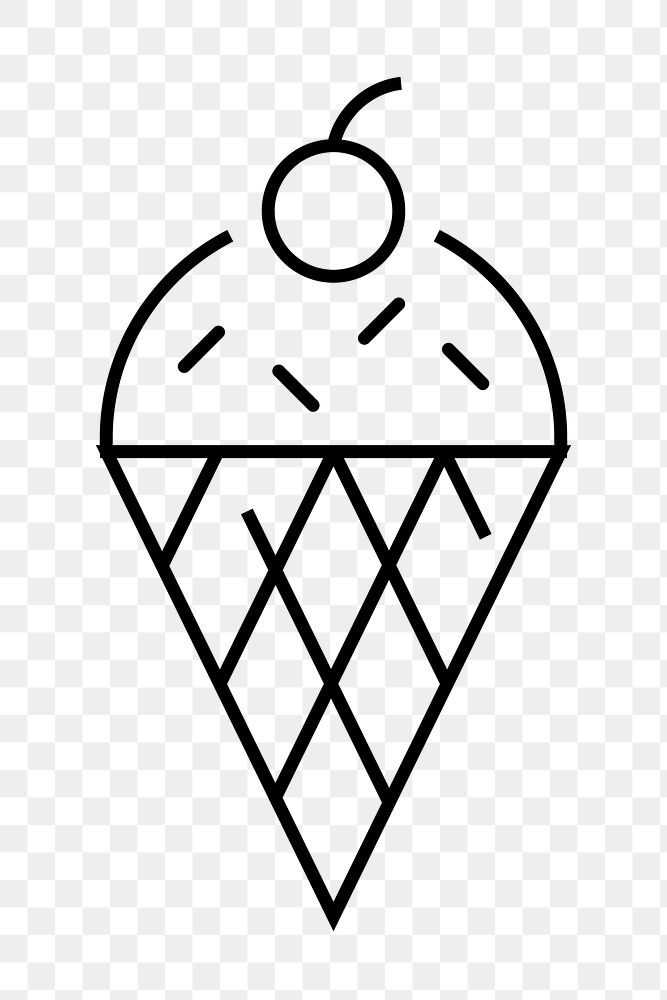 Ice-cream cone food png icon, line art design, transparent background