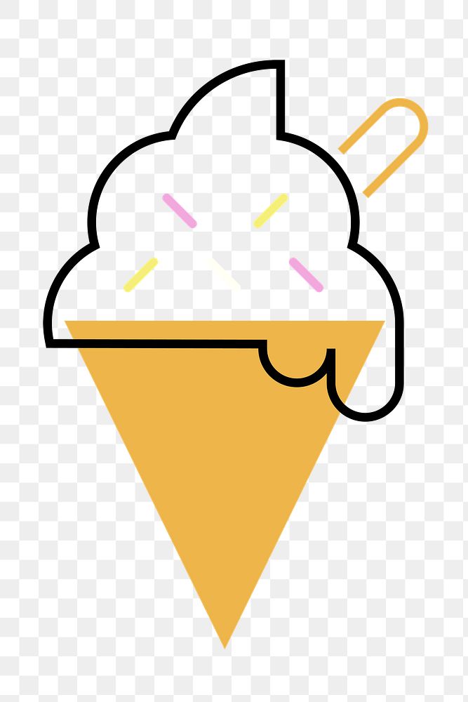 Ice-cream cone food png icon, line art design, transparent background