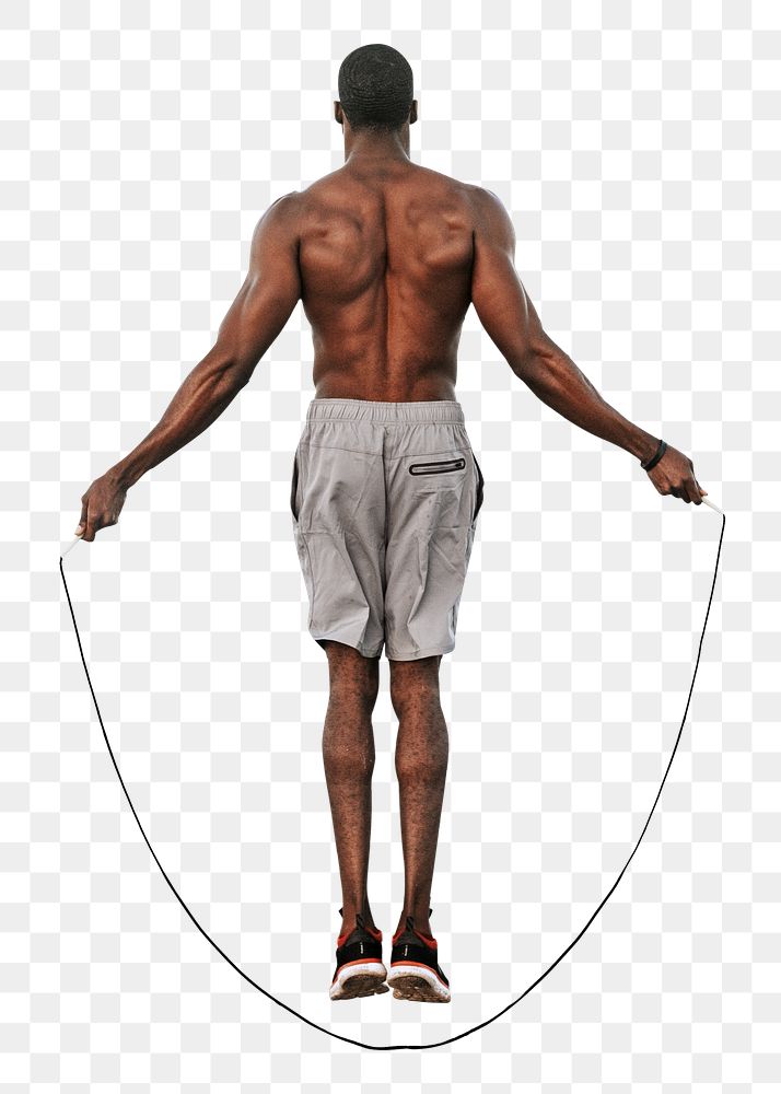 PNG Fit man jumping rope, collage element, transparent background