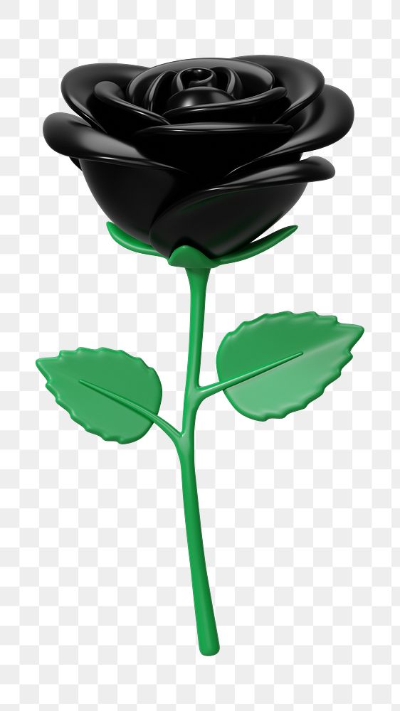 PNG 3D black rose flower, element illustration, transparent background