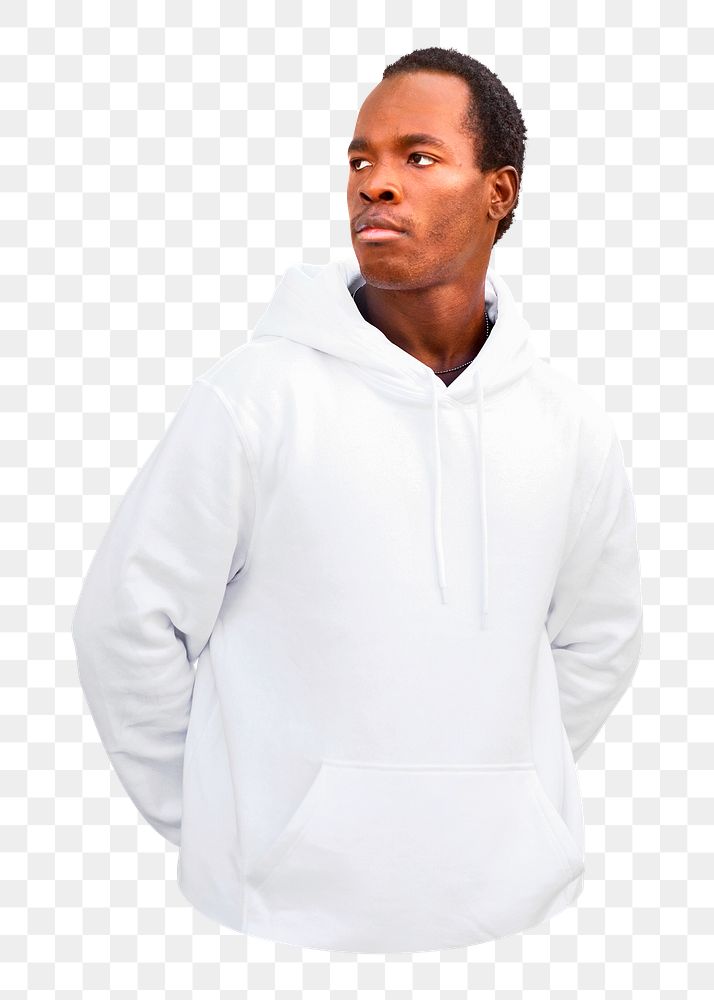 PNG man in white hoodie, collage element, transparent background