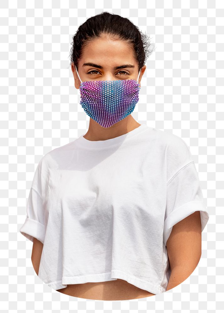 PNG Woman wearing face mask collage element, transparent background