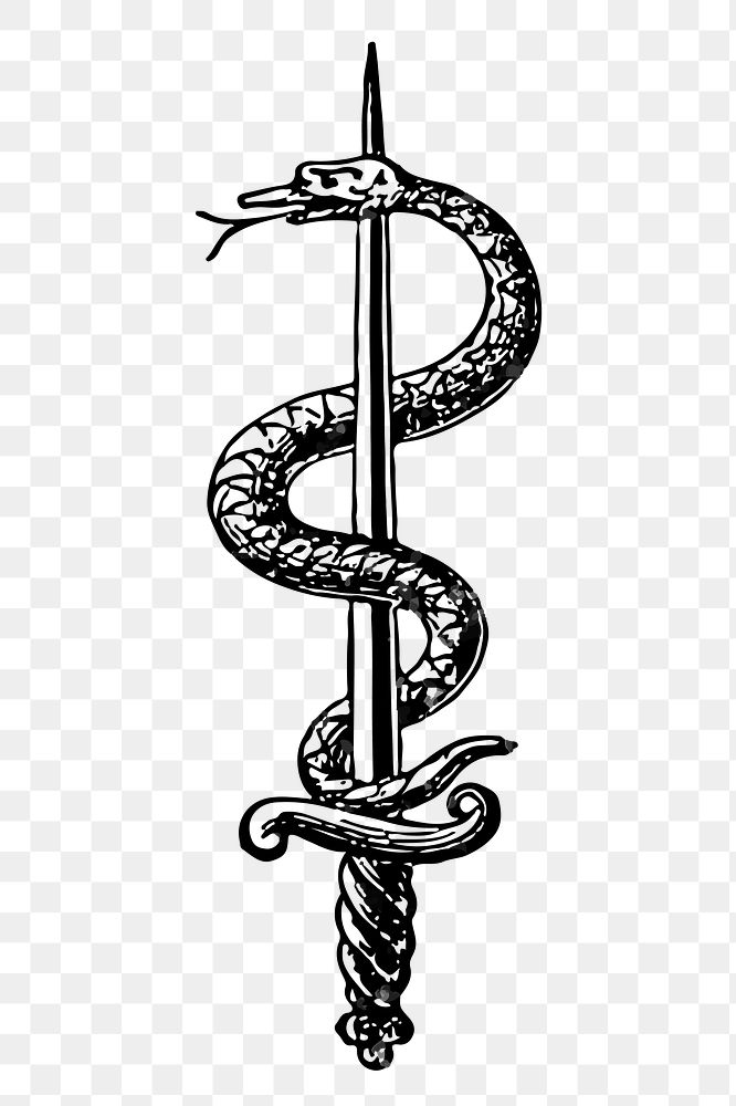 Caduceus medicine png symbol, snake & dagger, transparent background