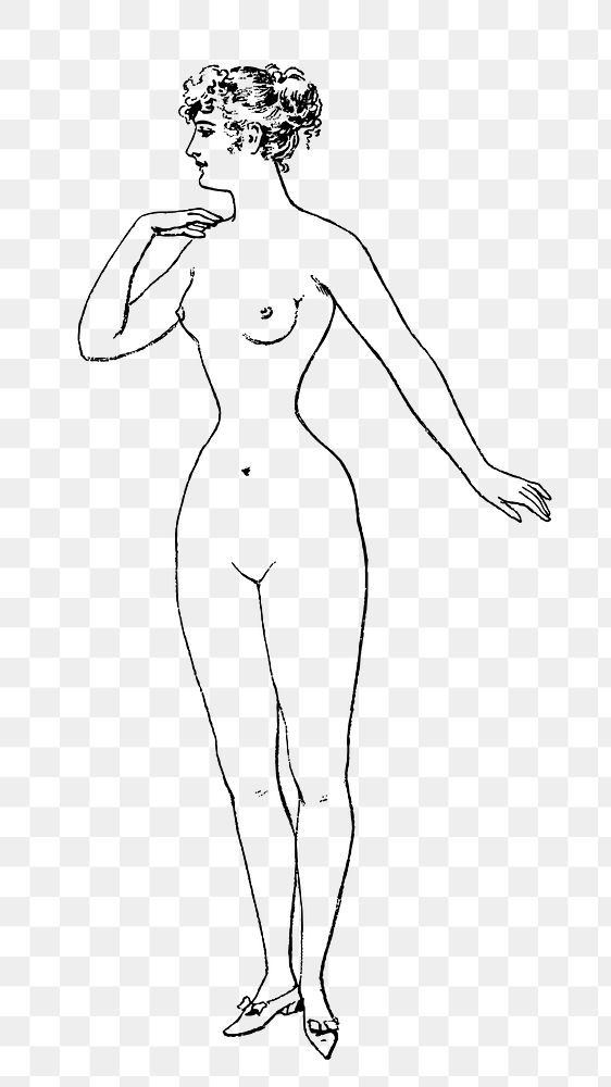 PNG Woman body art study vintage illustration, transparent background. Free public domain CC0 image.