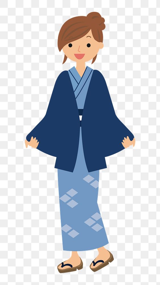 PNG Japanese woman in Kimono cartoon sticker, transparent background. Free public domain CC0 image.