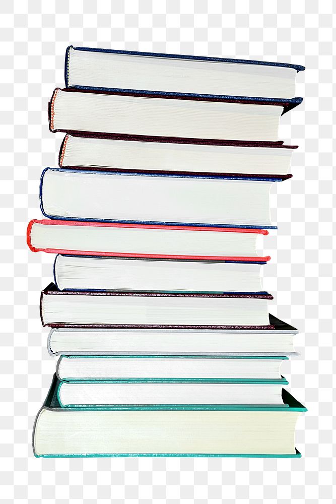 Png colorful books stacked vertically, transparent background