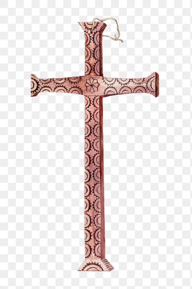 Png wooden design Christian cross, transparent background