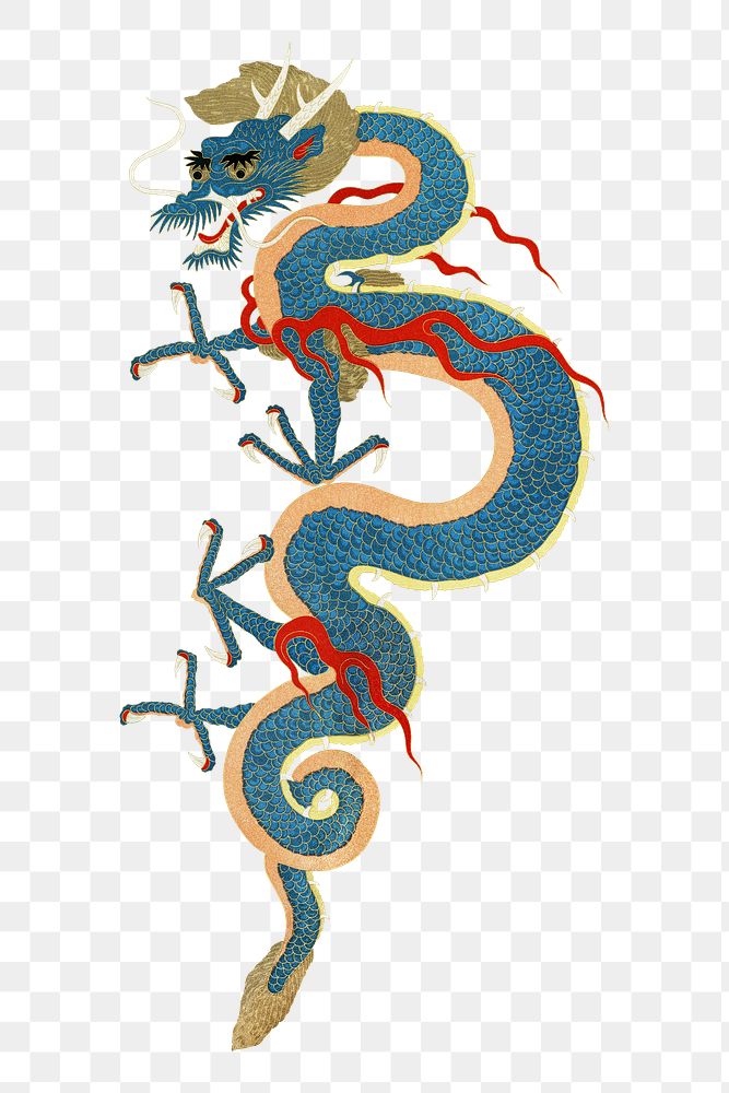 PNG Blue  Japanese dragon, mythical creature illustration, transparent background. Remixed by rawpixel.