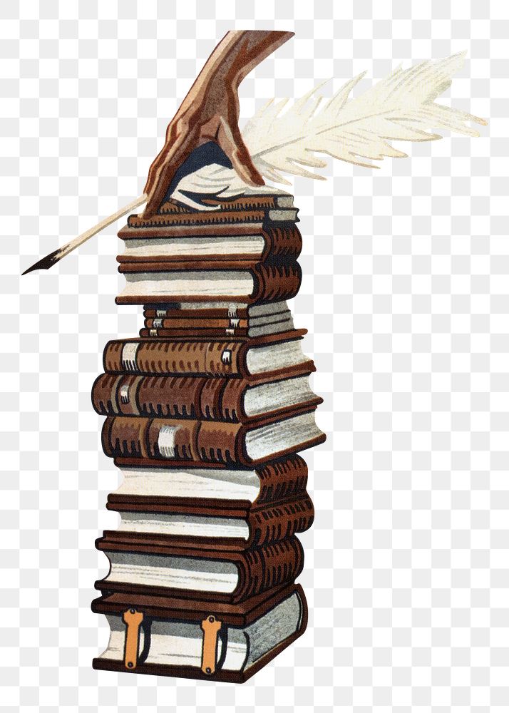 Stack of books png chromolithograph art, transparent background. Remixed by rawpixel. 