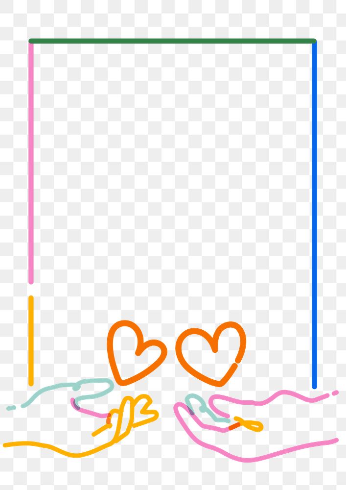 Png love doodle line art frame, transparent background