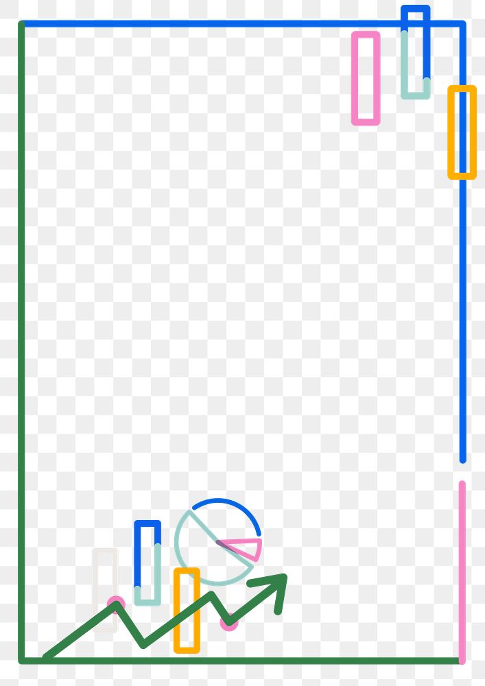 Png colorful business doodle line art frame, transparent background