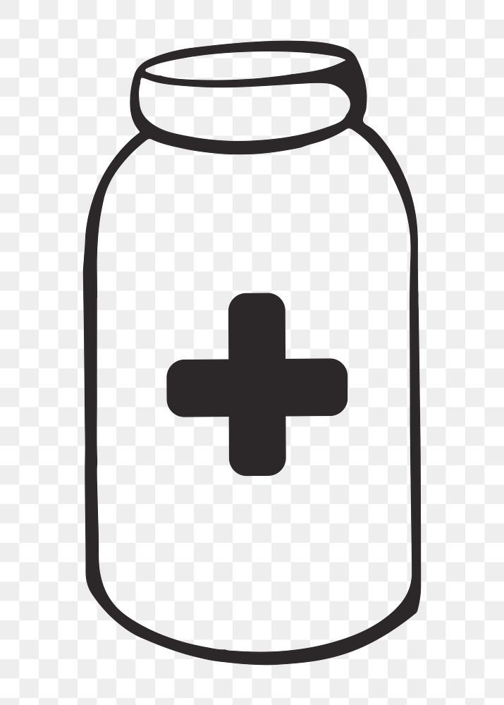 Medicine bottle png, retro illustration, transparent background