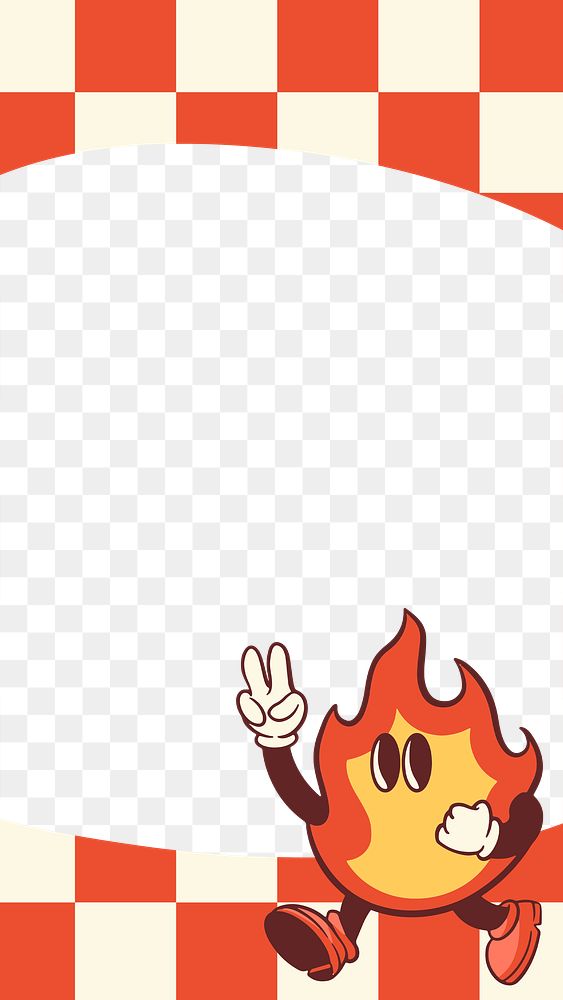 Red fire png, retro border, transparent background