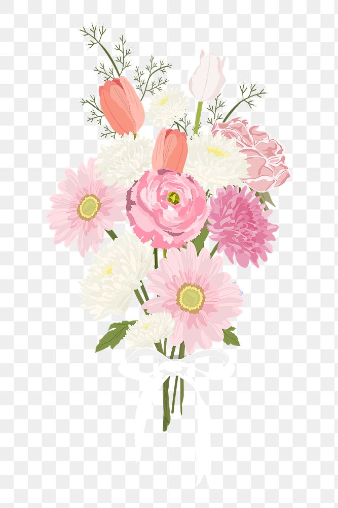 Pink flower png bouquet illustration, transparent background