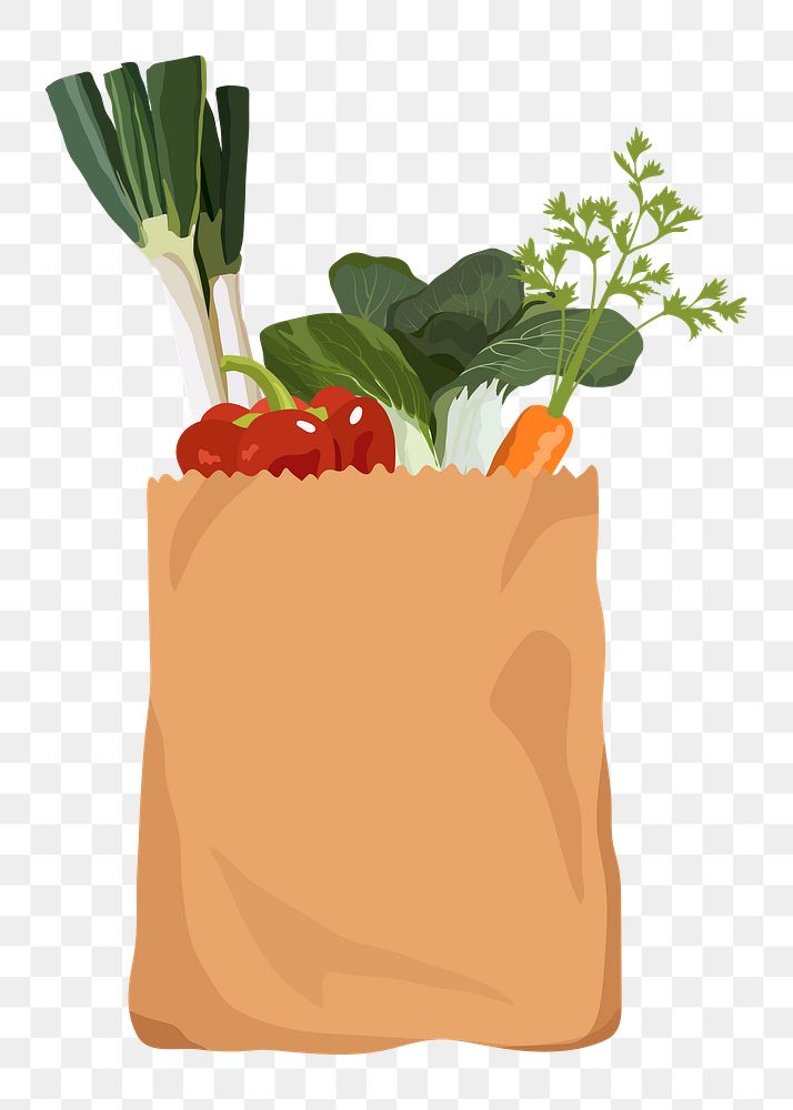 Healthy food png grocery bag illustration, transparent background