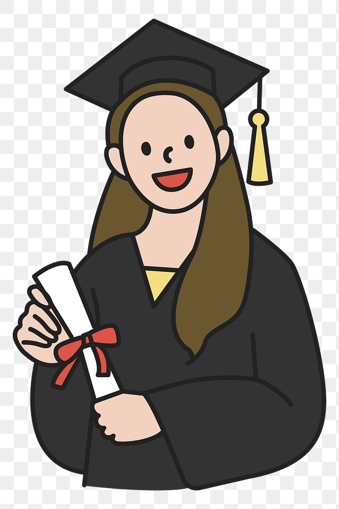 PNG Female graduate student in graduation gown holding diploma sticker, transparent background