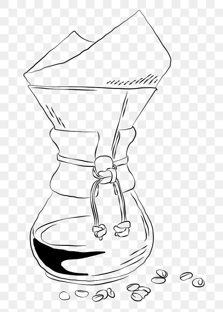 Drip coffee png line art, transparent background