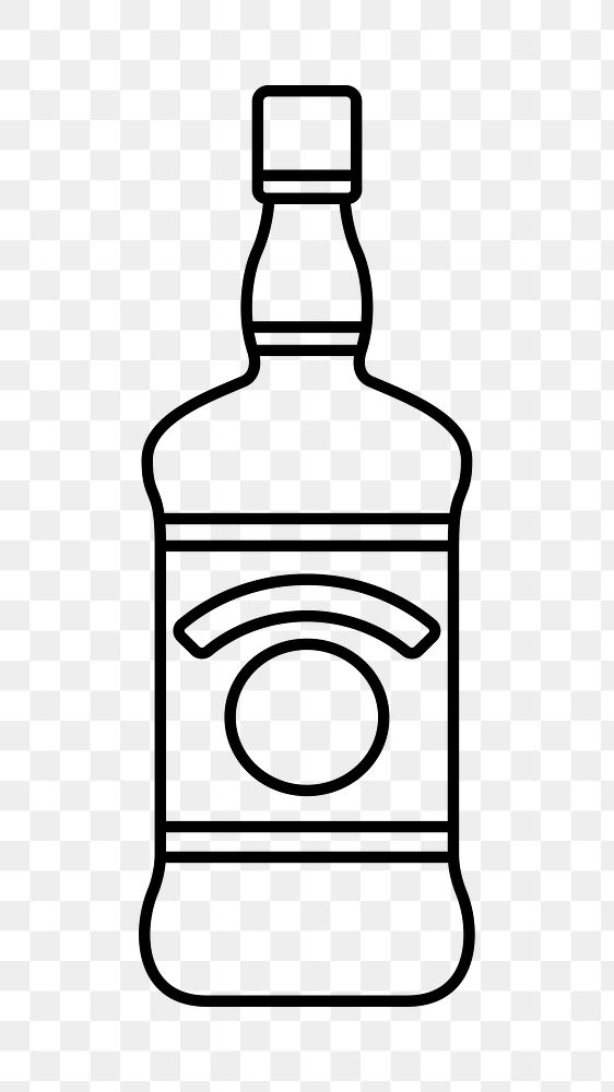 Whiskey bottle png line art, transparent background