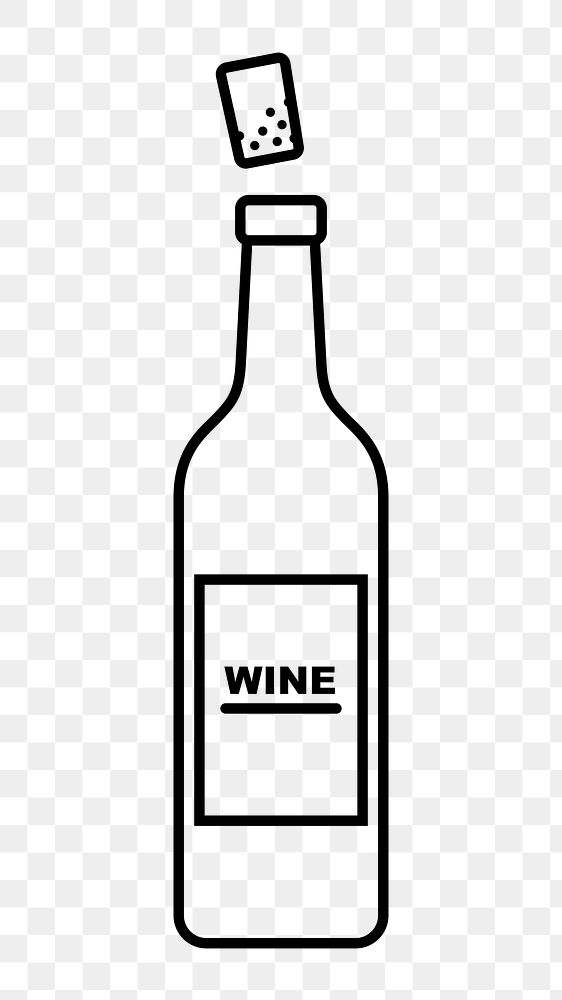 Wine bottle png line art, transparent background