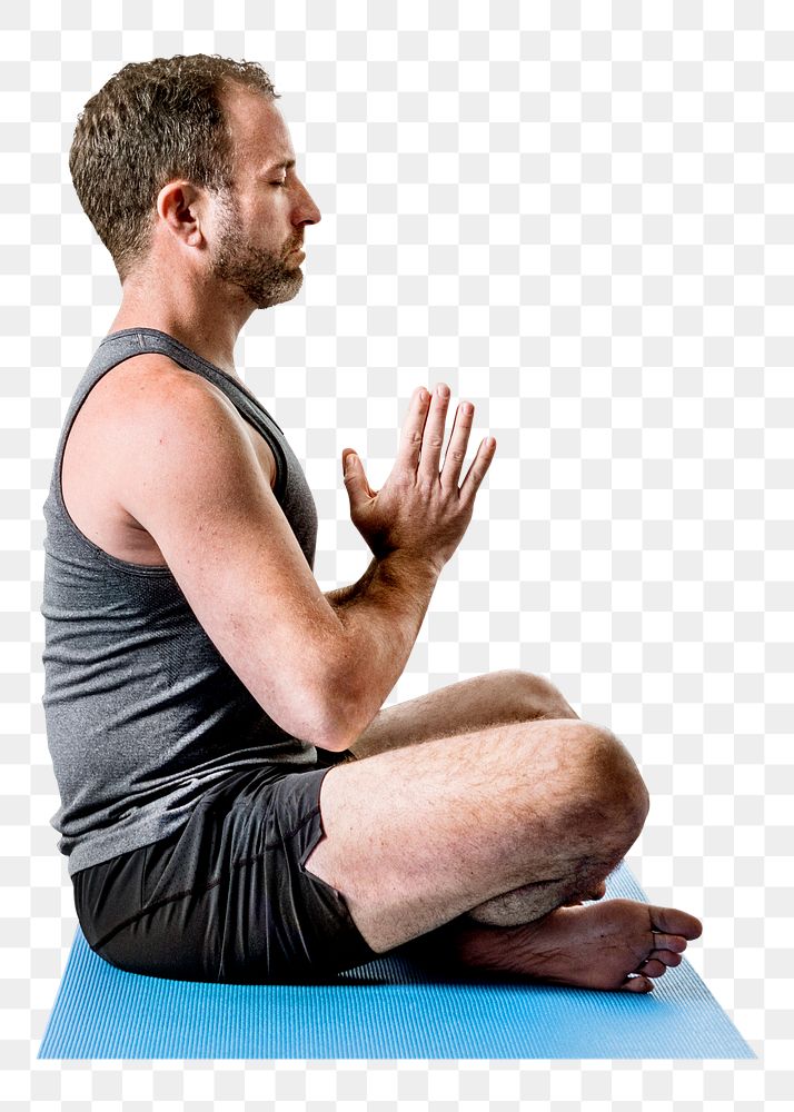 Meditating man png, transparent background