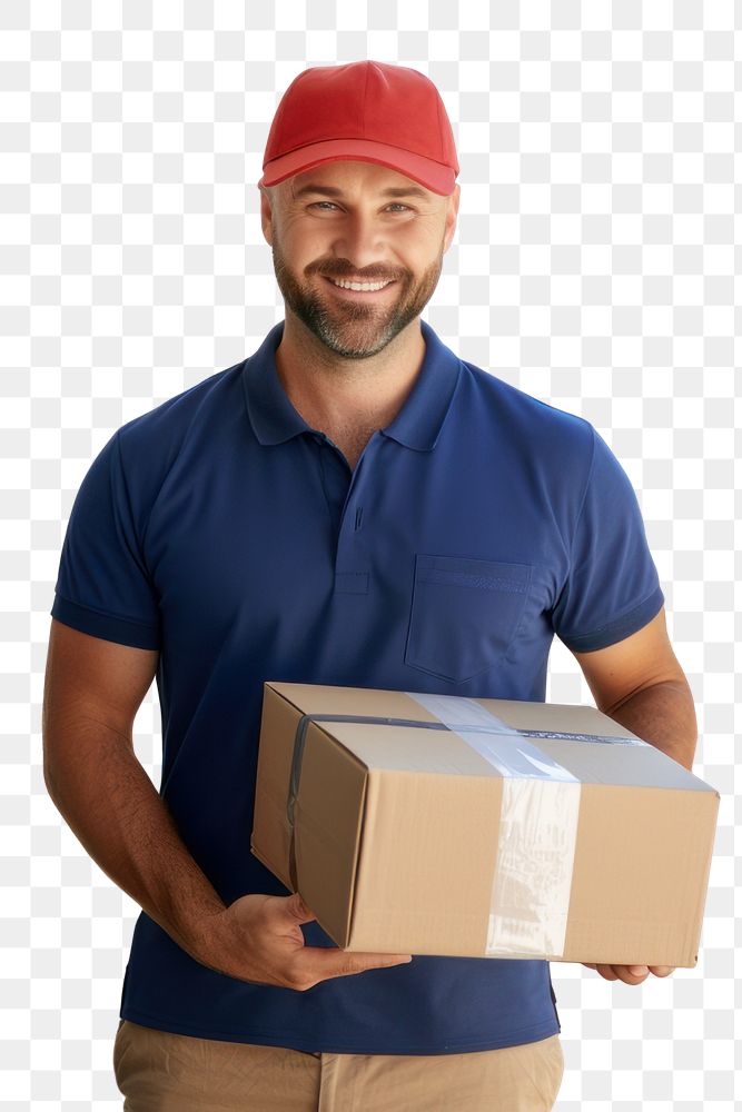 Cardboard adult box delivering PNG with transparent background.