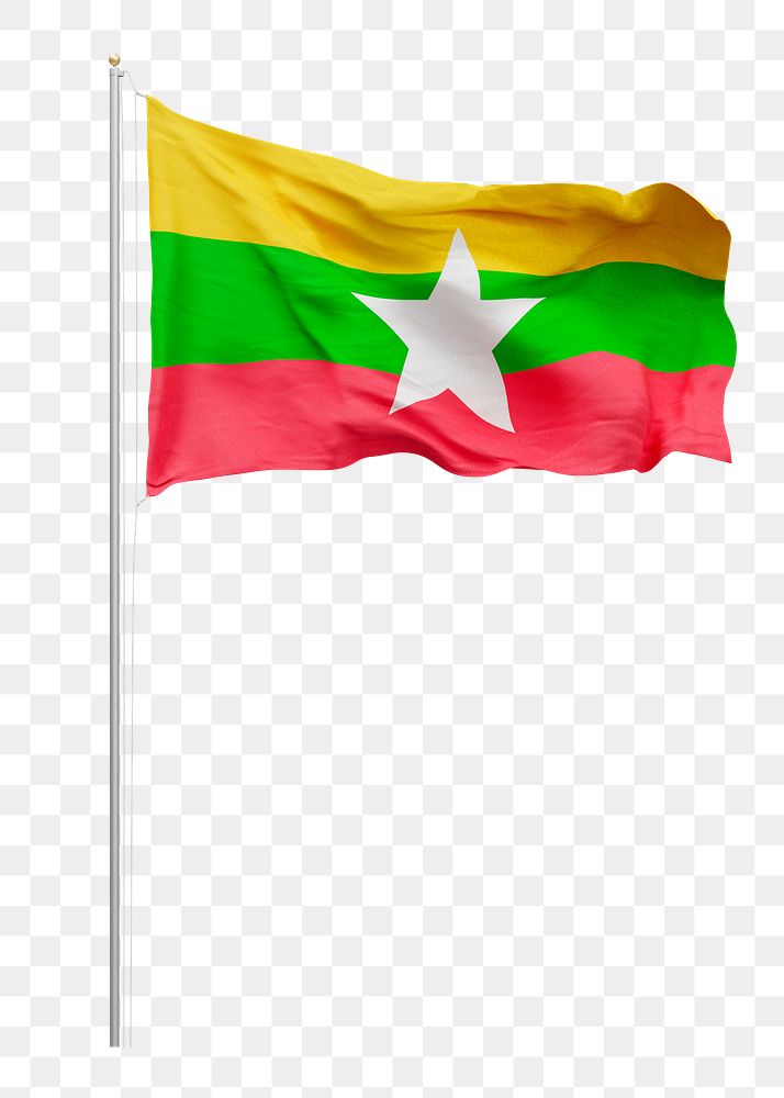Png flag of Myanmar collage element, transparent background