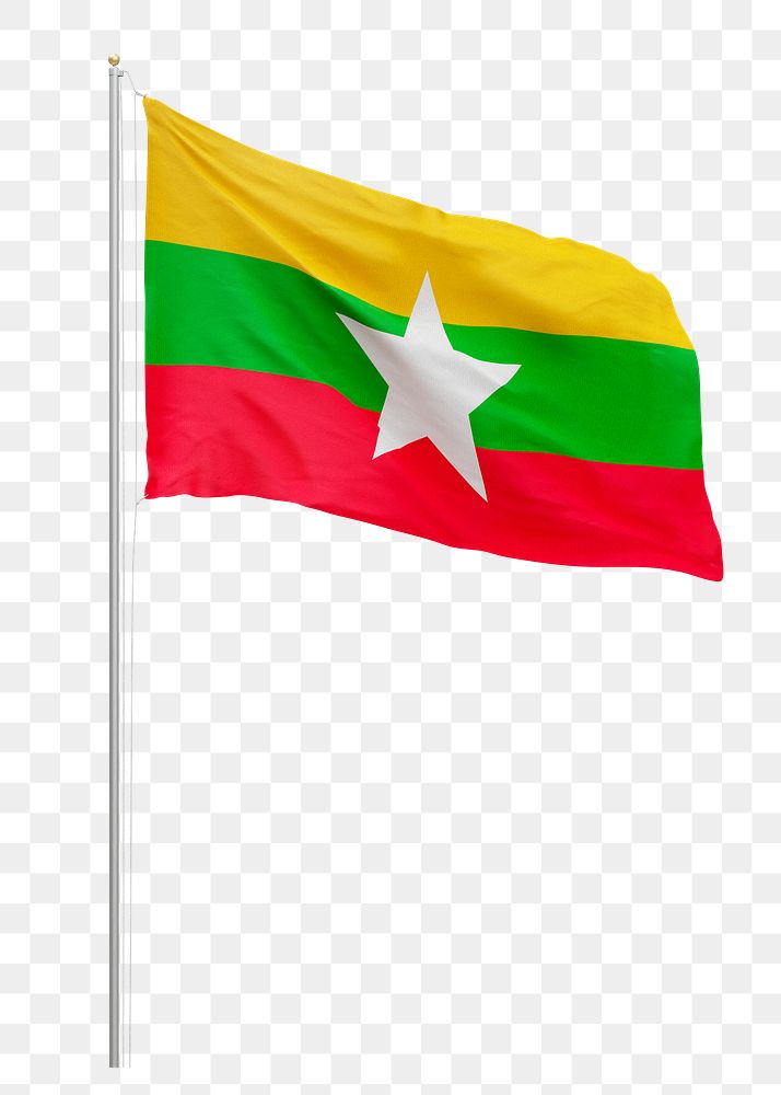 Png flag of Myanmar collage element, transparent background
