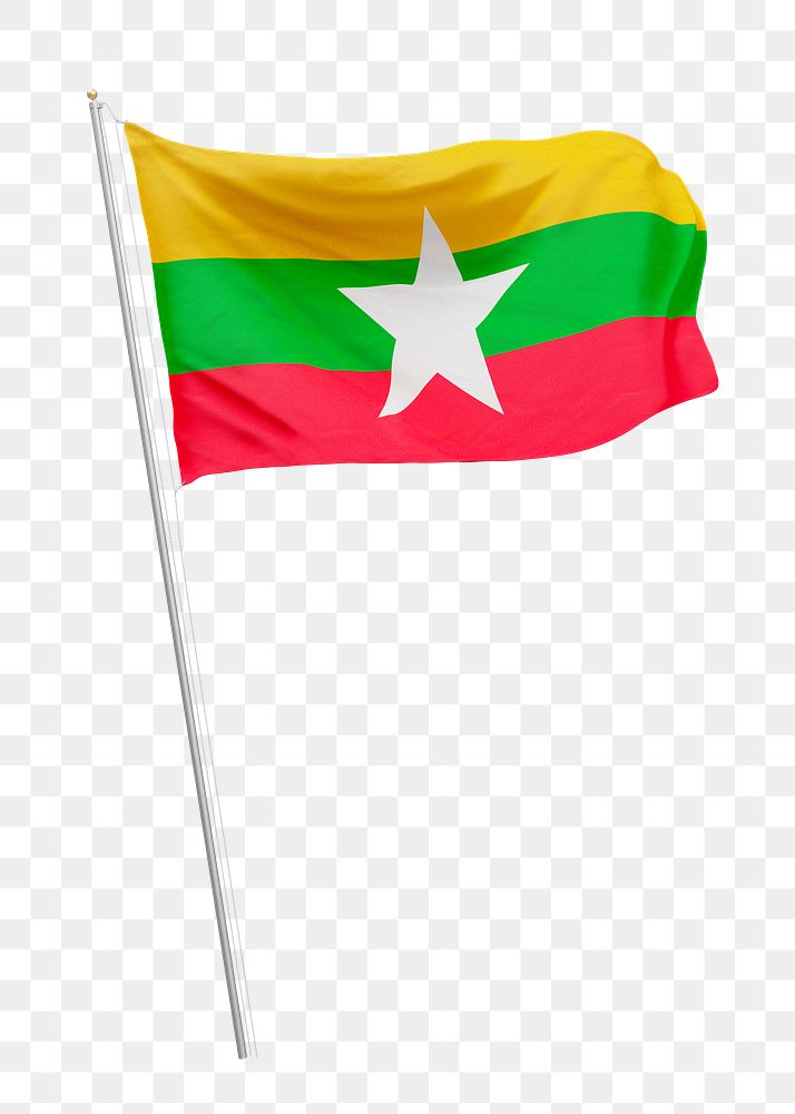 Png flag of Myanmar collage element, transparent background