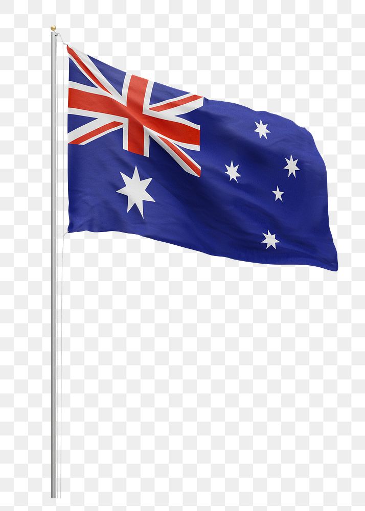 Png Australian flag on pole, transparent background
