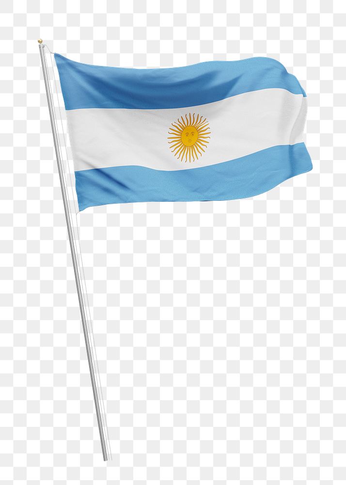 Png flag of Argentina on pole, transparent background