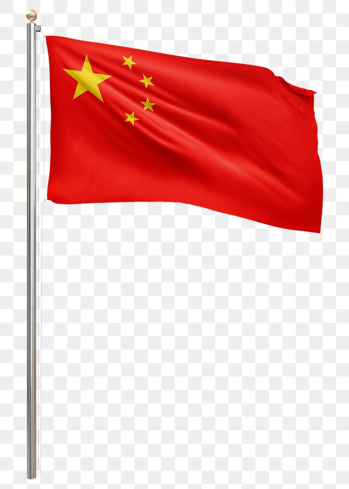 Png Chinese flag on pole, transparent background 