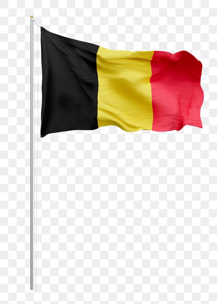Png Belgian flag on pole, transparent background