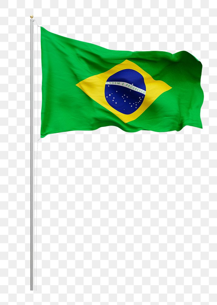 Png Brazilian flag on pole, transparent background
