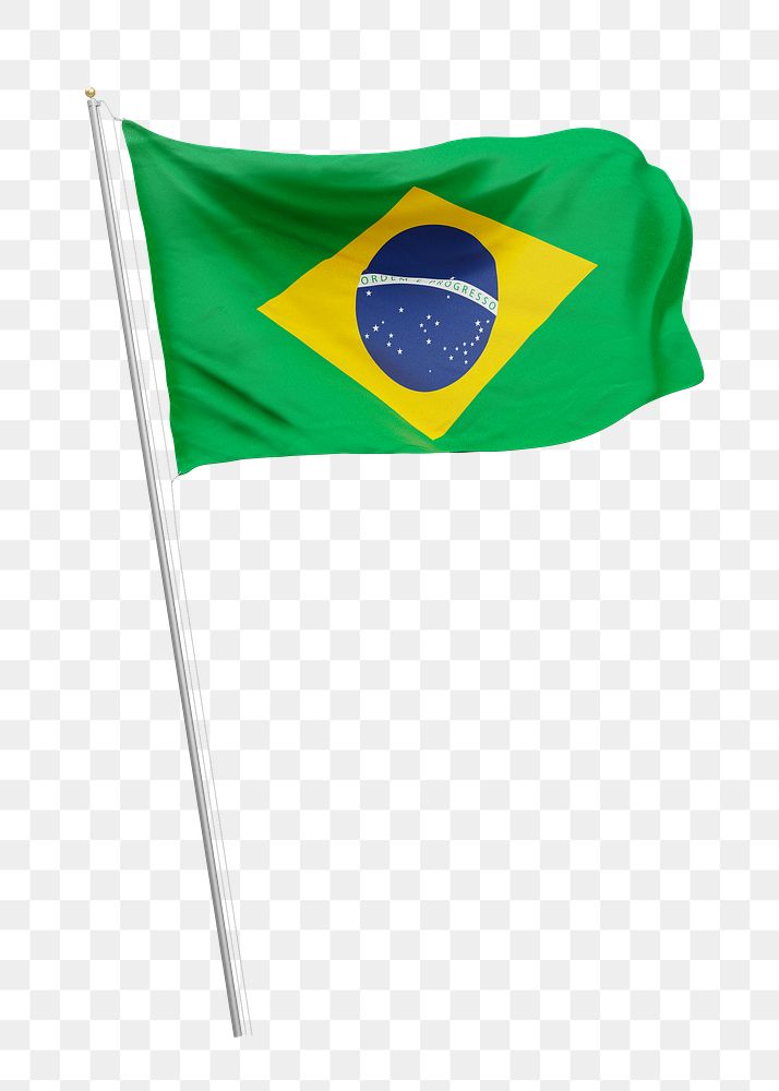 Png Brazilian flag on pole, transparent background