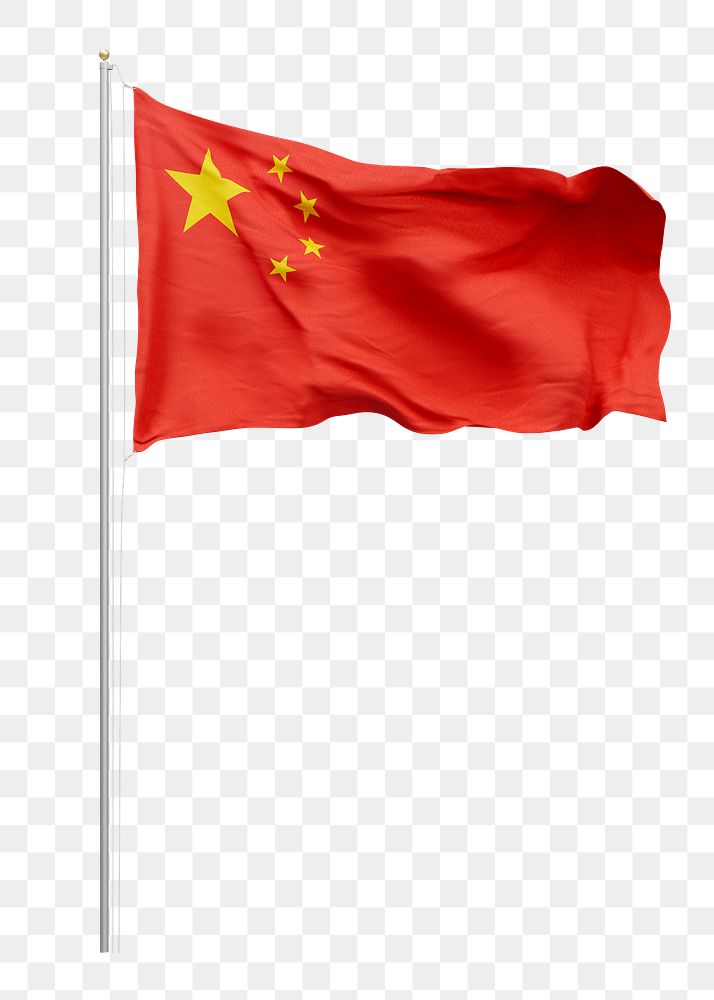 Png Chinese flag on pole, transparent background